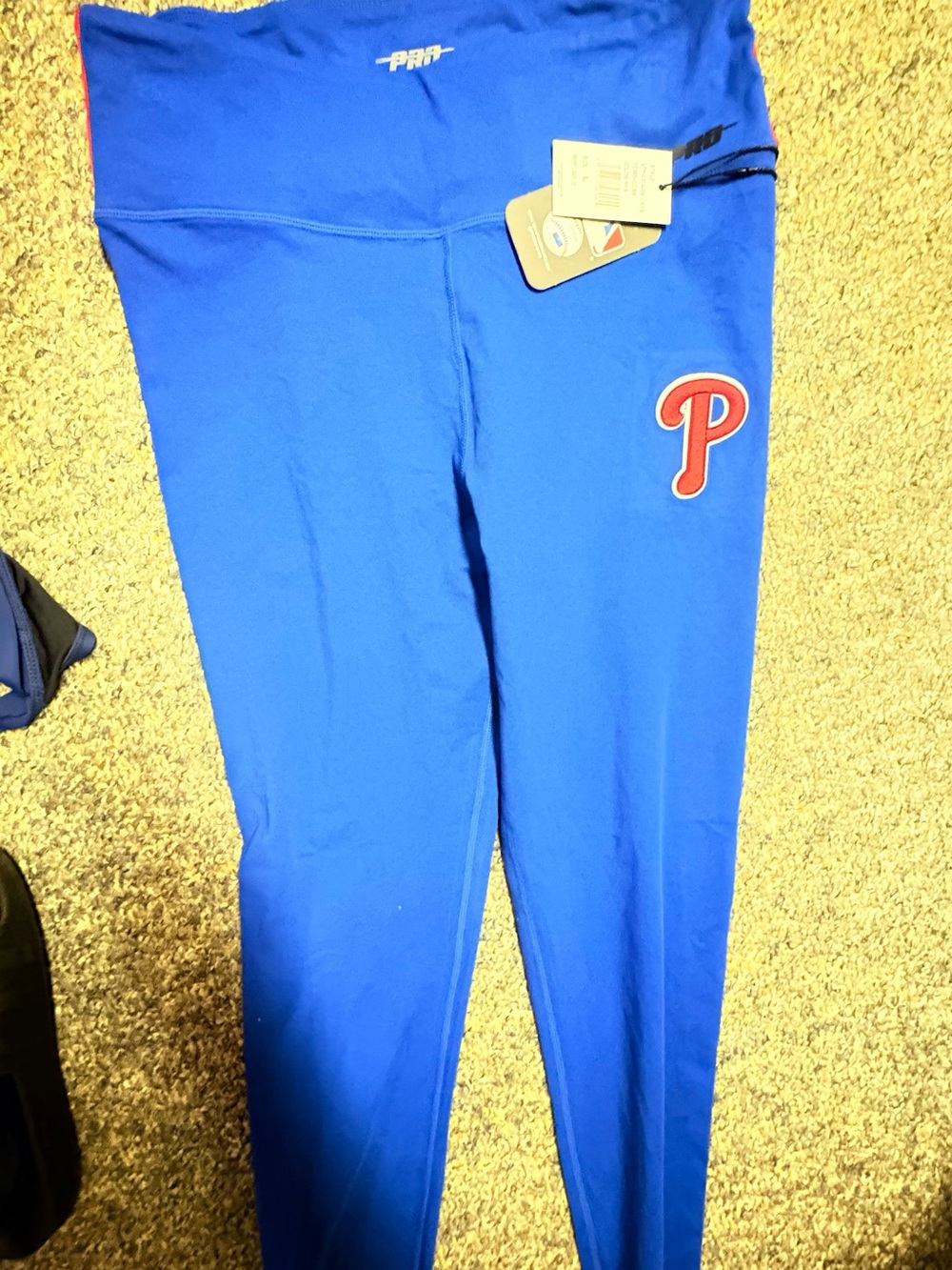 Blue Women's Athletic Leggings with 'P' Patch
